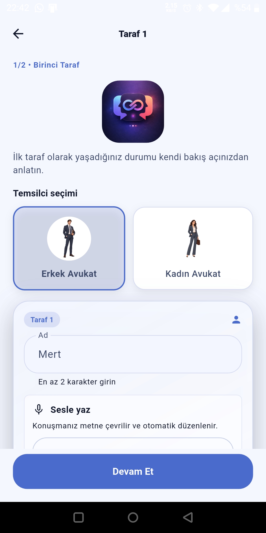 Kim Haklı? ilk taraf tartışma metni giriş ekranı