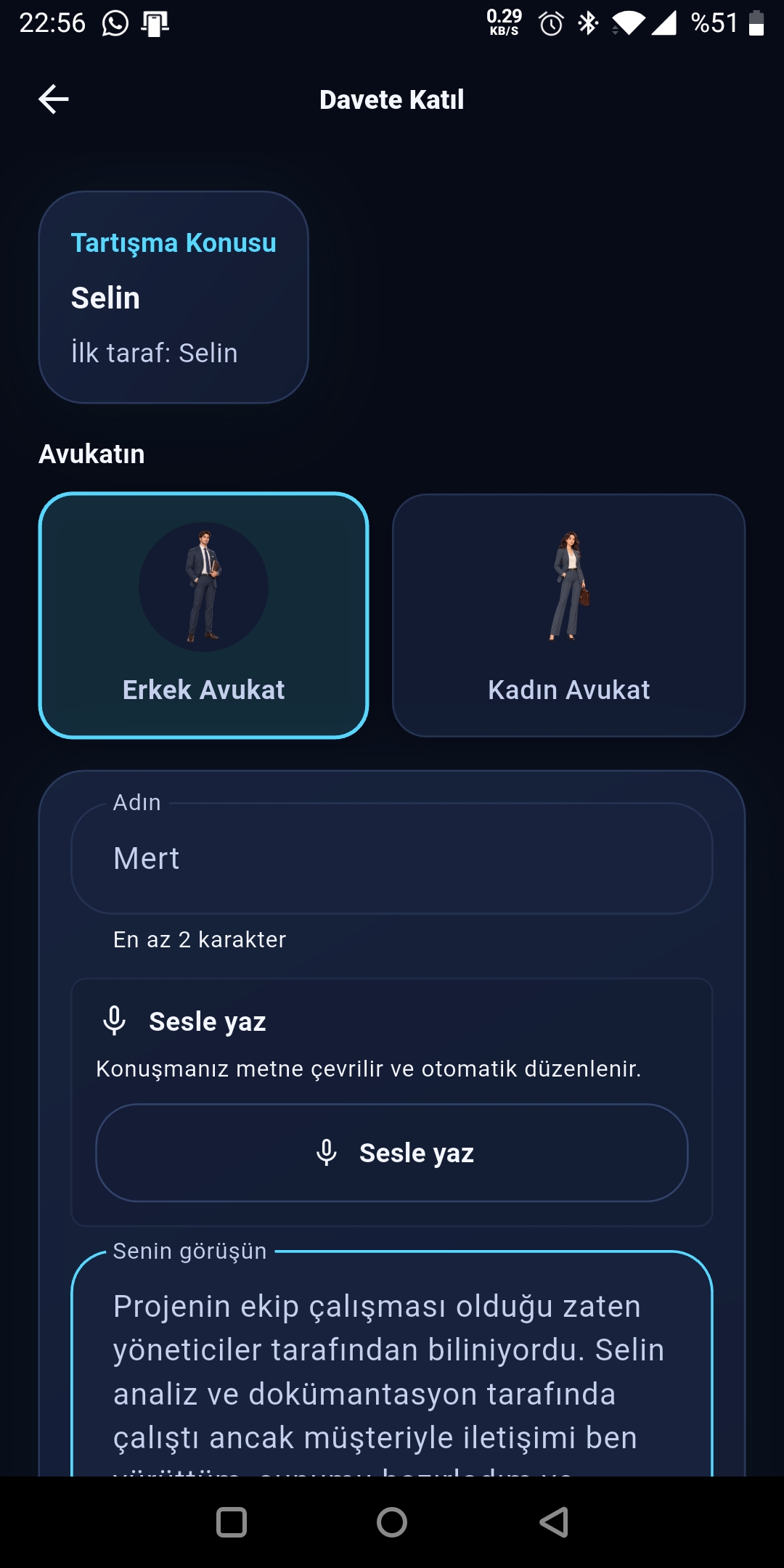 Kim Haklı? ikinci taraf tartışma metni giriş ekranı
